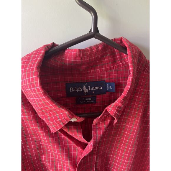 Ralph Lauren Blake Men's L Red Plaid Long Sleeve Button Down Shirt Cotton - Picture 3 of 5